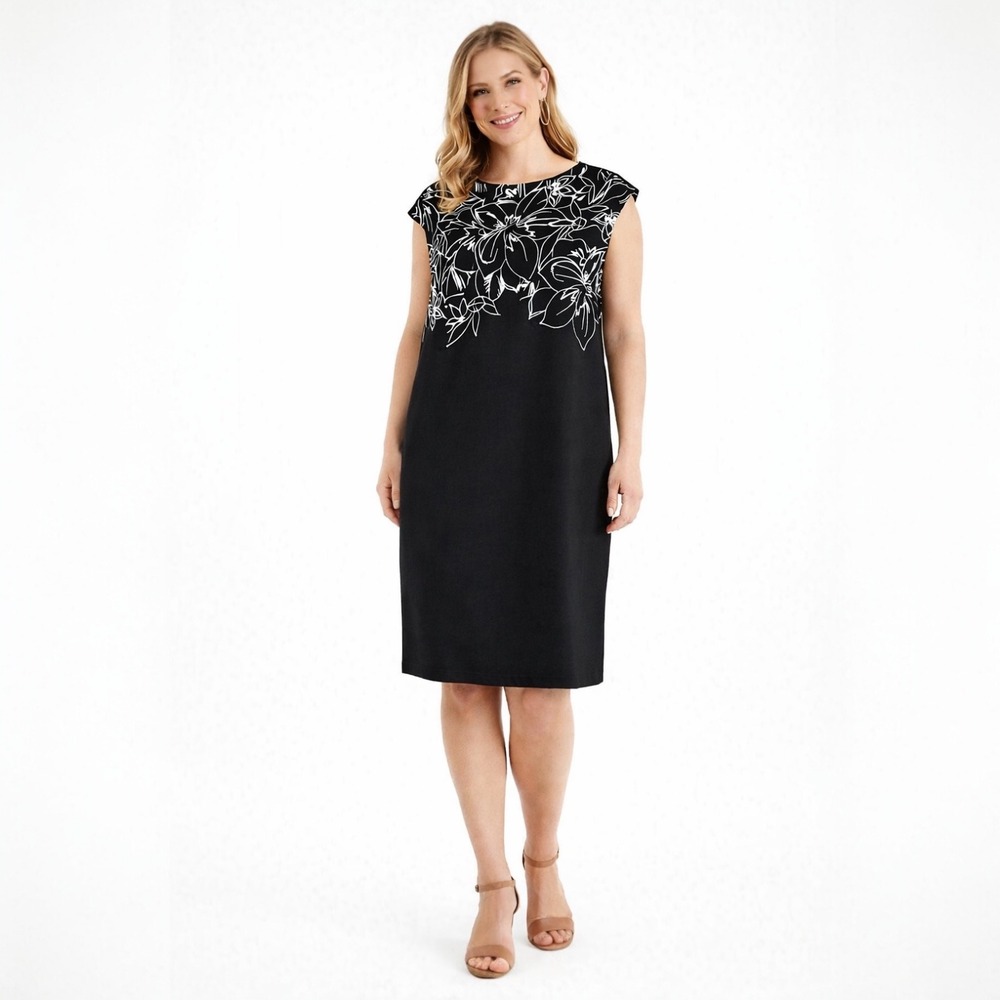 Chico's Black‎ Floral Shift Dress Womens Size 3 NWT Sleeveless Knee Length